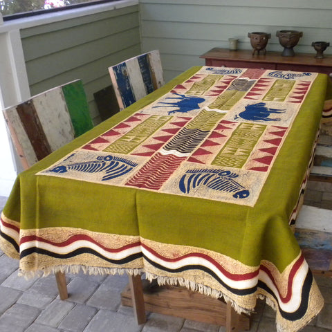 Hand Painted Table Cloth 92 inches by 56 inches - Tonga Textiles